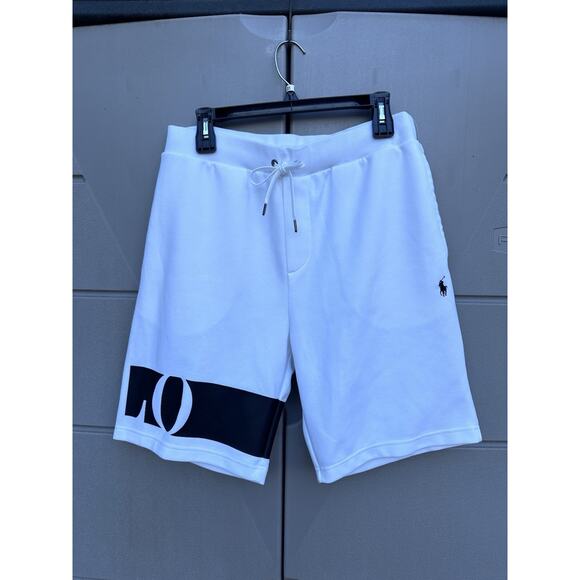 Polo Ralph Lauren Men’s Double Knit Box Logo Tech Fleece Sweat Shorts White Sz L - Picture 2 of 13